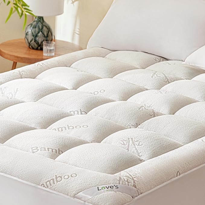 Love's cabin King Mattress Topper Viscose Derived from Bamboo, Thick Pillow Top Mattress Pad with Stretchable Pockets for 8"-20" Mattress, Soft Breathable Cooling Mattress Topper for Hot Sleepers