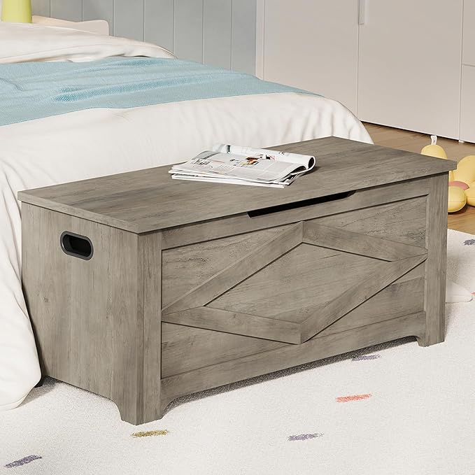GarveeHome 39.4 in Storage Chest, Wooden Storage Bench with Safety Hinges, Easy Assembly, Large Shoe Bench for Entryway, Living Room, Bedroom