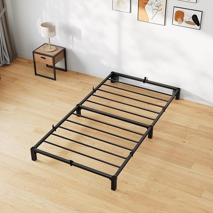 GarveeHome 6 in Twin Bed Frame, Heavy Duty Metal Platform Bed Frame with Durable Iron Slat Support and Legs, No Box Spring Required, No Screws Needed, Support Up to 800 LBS