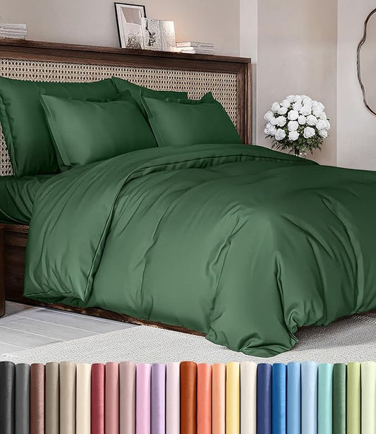 Duvet Cover Cal King Size Set - Extra Soft Cal King Duvet Cover 104" x 98" with 2 Pillow Shams - Hotel Luxury, Easy Care, Fade Free w/ Zipper Closures & Ties - Comfy, Cozy & Breathable (Emerald Green)