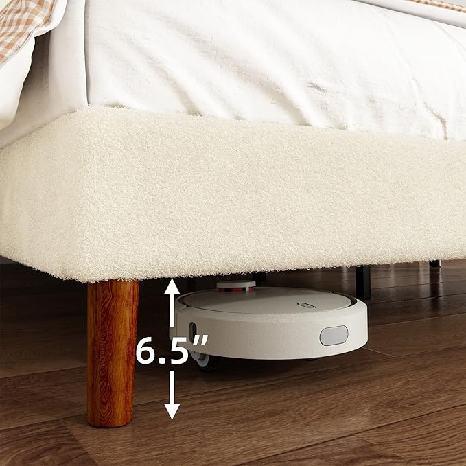 Full Boucle Bed Frame, Platform Bed with Upholstered Wingback Headboard, Strong Wooden Slats Support, Noise-Free, No Box Spring Needed, Easy Assembly, Beige