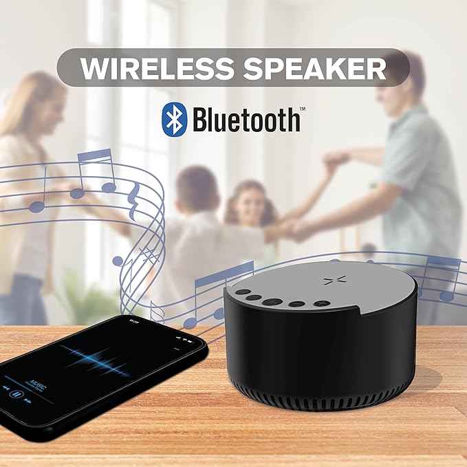 Sound Machine with Wireless Charger & Bluetooth Speaker – White Noise Sleep Aid with Memory Function, 6 Soothing Sounds, 3 Timer Modes – Compact Bedside Relaxation Device, Black