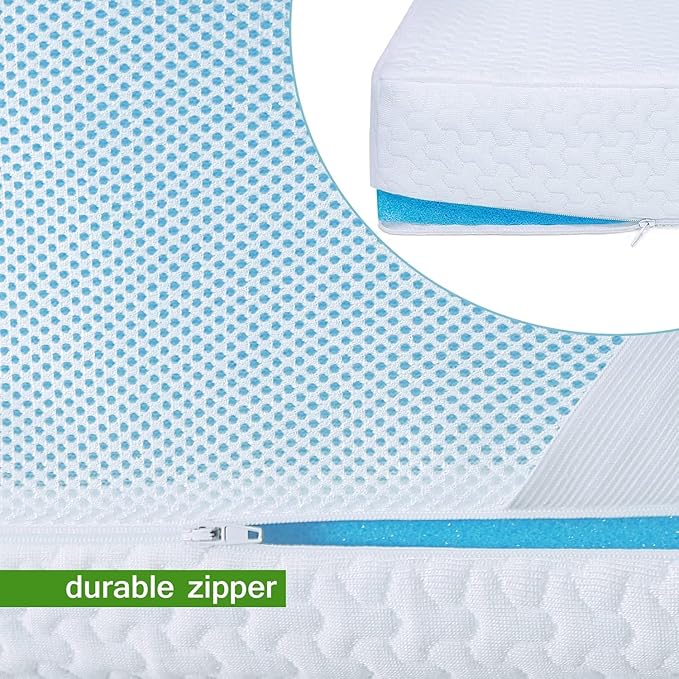 Mattress Topper Cover Full XL Size (Only Cover) 3 Inch Mattress Protector Cooling Rayon Zippered Mattress Encasement with Adjustable Straps for Latex Mattress Topper Memory Foam Cover