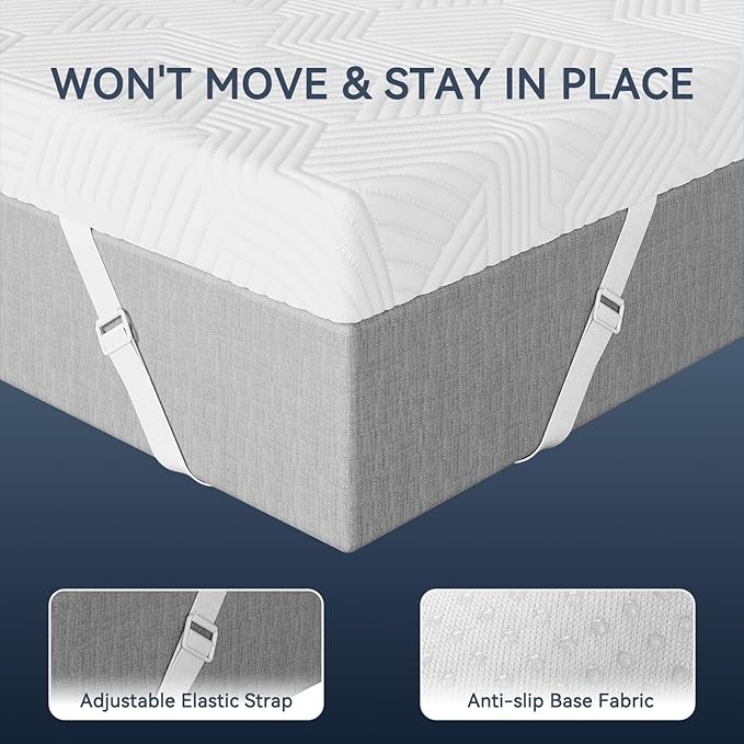 ELEMUSE 3 Inch Gel Memory Foam Mattress Topper Twin Size Pressure-Relieving Mattress Topper for Back Pain,Non-Slip Design with Removable & Washable Cover, CertiPUR-US