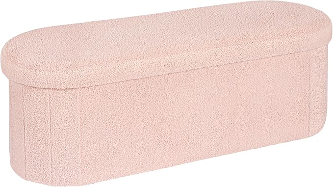 PINPLUS Storage Ottoman Bench Tufted Oval Ottomans for Living Room Foot Rest, Chest Box Velvet Bench with Storage, Pink 43"x15"x15" (Pink)