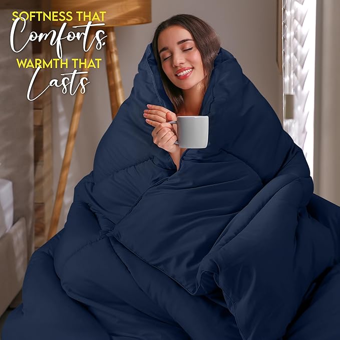 Utopia Bedding Twin Comforter Duvet Insert, Quilted Navy Comforter with Corner Tabs, Box Stitched Down Alternative Comforters Twin Size 64 x 88 inches