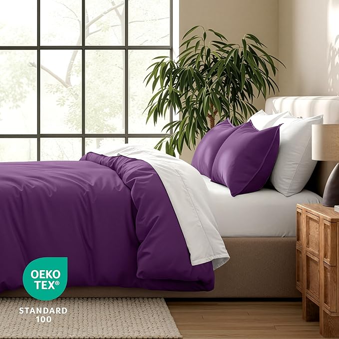 Bare Home Bedding Duvet Cover Queen Size - Premium 1800 Super Soft Collection - Lightweight, Cooling Duvet Cover - Soft Breathable Bedding (Queen, Plum)