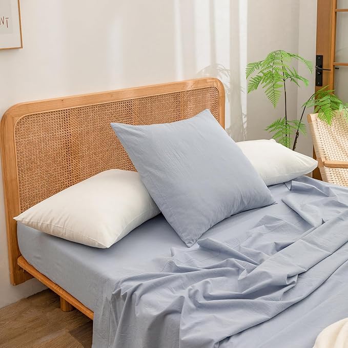 BESTOUCH 100% Washed Cotton Pillowcase for Hair and Skin Linen Feel Soft Comfortable Breathable 2 Set Pillow Case with Envelope Closure Solid Off White Standard 20x26 Inches