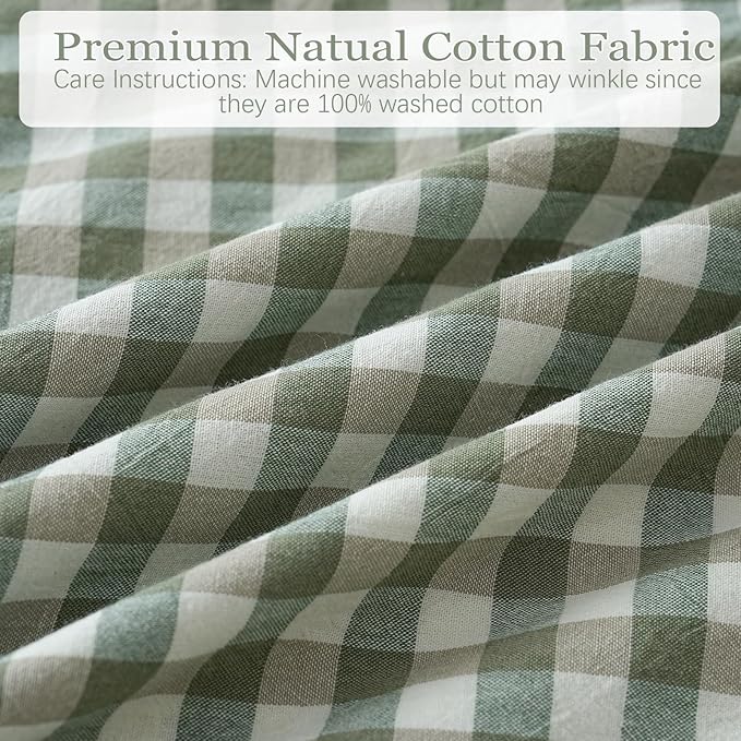 Green/White Plaid Ruffled Body Pillow Sham Washed Cotton Shabby Checkered Gingham Pillow Cover 20"x54"