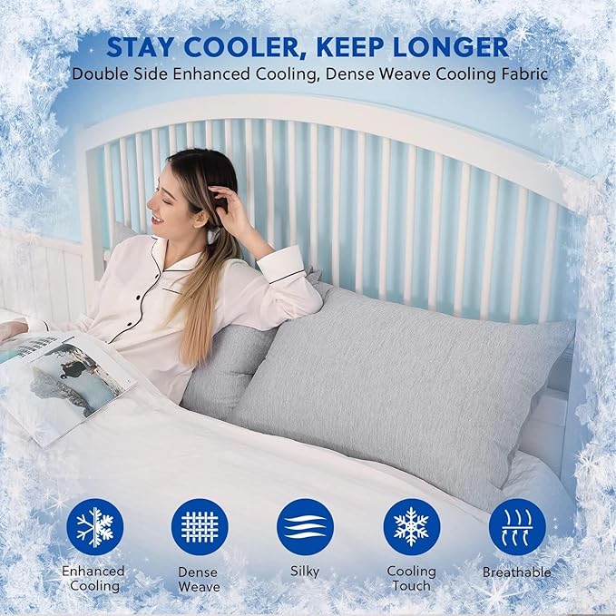 HOMFINE Cooling Pillowcase Body Size - Double Side Q-Max 0.439 Cooling Fiber for Pillow Protector, Breathable Long Cold Pillow Cover for Hot Sleeper Night Sweat, Hidden Zipper, 1 Pack (20"x54", Grey)