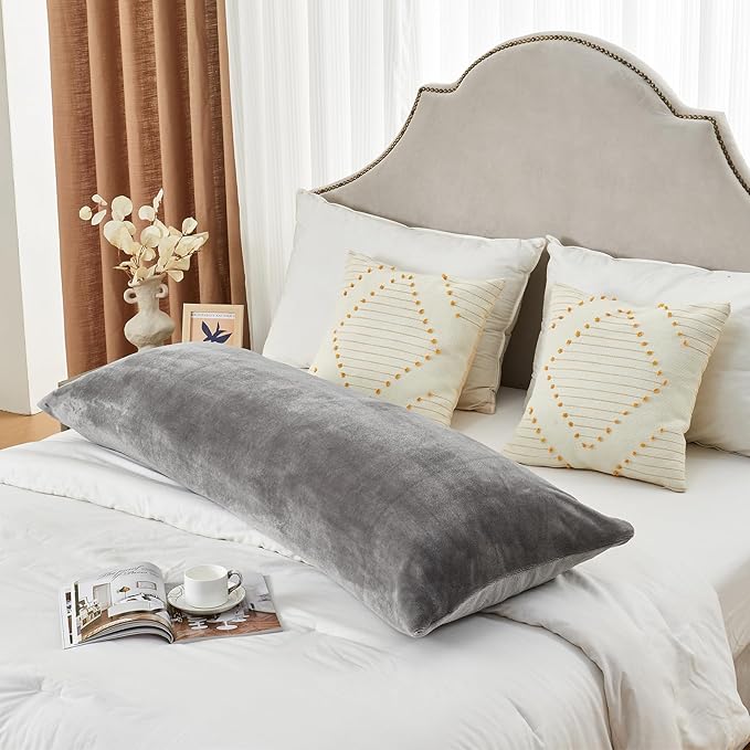 SOCHOW Body Pillow Cover 21x54 Inches, Super Soft and Cozy Fleece Long Body Pillowcase with Zipper Closure,1 Pack, Grey