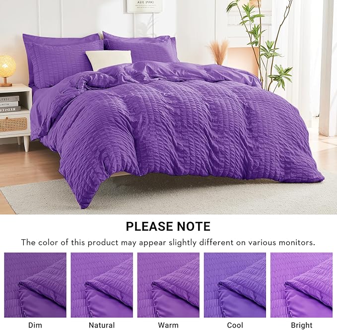 HYMOKEGE Bright Purple Twin XL Comforter Set Seersucker 5 Pieces, All Season Luxury Bed in a Bag for Bedroom, Bedding Set with Comforter, Sheets, Pillowcase & Sham