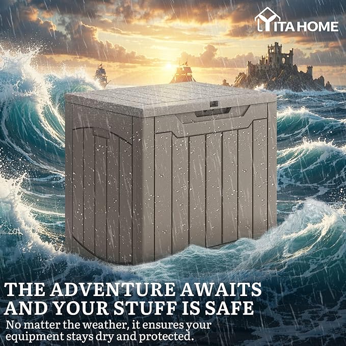 YITAHOME 31 Gallon Deck Boxes Set of 2, Lockable Outdoor Storage Bins for Patio Cushions, Garden Tools, Weather-Resistant Resin Storage Solution, Taupe