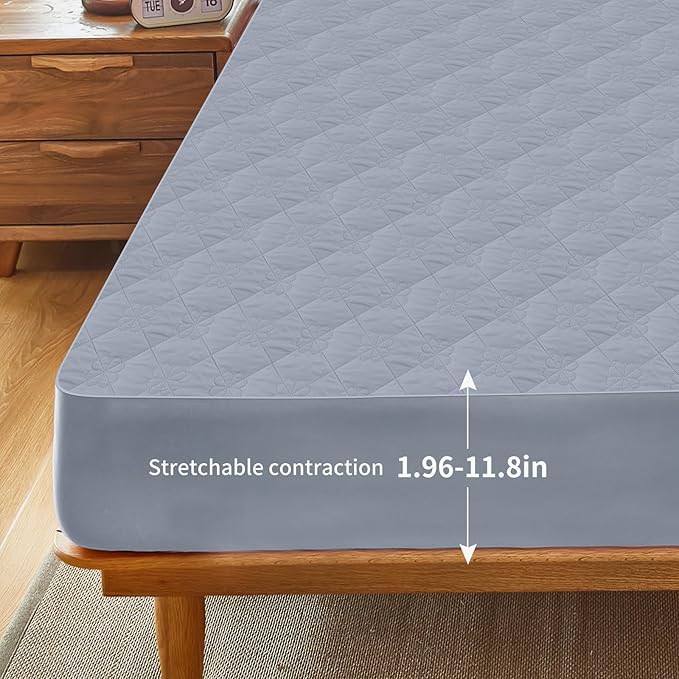 Waterproof Mattress Protector, Noiseless Twin Size Mattress Pad with Deep Pocket Fitted Up to 6-12 inches, Soft Breathable Dirt-Proof Bed Mattress Cover Washable for Bedroom, Hotel (1, Gray, Twin)