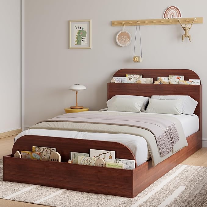 Garvee Twin Bed Frame with Headboard & Footboard – Low Platform Kids Bed, Wooden Twin-Floor Design, Noise-Free, No Box Spring Needed, Espresso