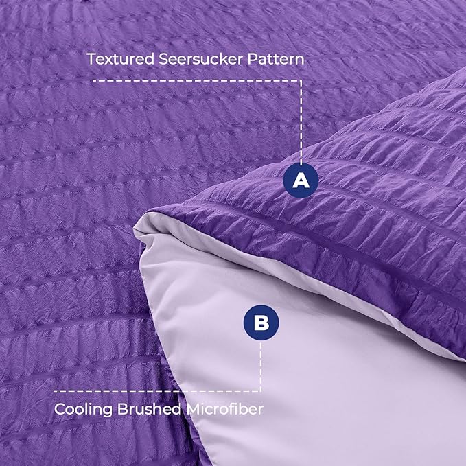 HYMOKEGE Dark Purple/Lavender Queen Comforter Set Seersucker 7 Pieces, All Season Luxury Bed in a Bag Queen for Bedroom, Bedding Set with Comforter, Sheets, Pillowcases & Shams