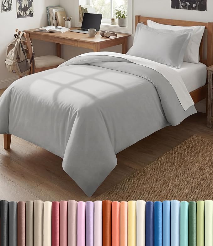 Duvet Cover Twin/Twin XL Size Set - Extra Soft Twin/Twin XL Duvet Cover 68" x 90" with 1 Pillow Sham - Hotel Luxury, Easy Care, Fade Free w/ Zipper Closures & Ties - Comfy & Breathable (French Grey)