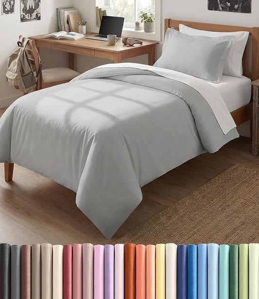 Duvet Cover Twin/Twin XL Size Set - Extra Soft Twin/Twin XL Duvet Cover 68" x 90" with 1 Pillow Sham - Hotel Luxury, Easy Care, Fade Free w/ Zipper Closures & Ties - Comfy & Breathable (French Grey)