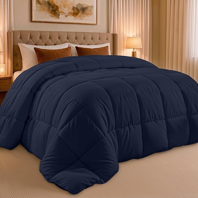 Utopia Bedding King Comforter Duvet Insert, Quilted Navy Comforter with Corner Tabs, Box Stitched Down Alternative Comforters King Size 90 x 102 inches