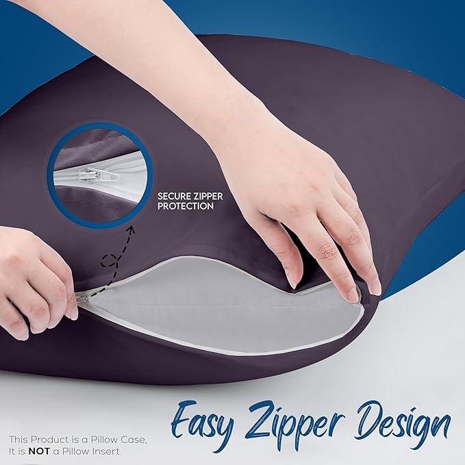 Utopia Bedding Premium 100% Waterproof Pillow Protectors with Zipper Queen Size (Set of 4), Bed Bug and Dust Mite Proof Zippered Pillow Covers, Pillow Encasement Cases, Purple