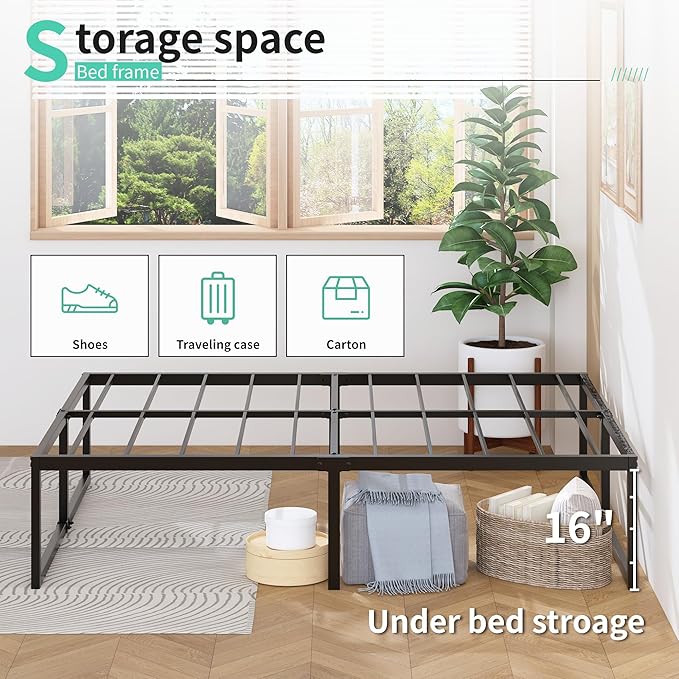 Lutown-Teen 18 Inch Twin XL Bed Frames with Fabric Bed Cover, Heavy Duty Sturdy Metal XL Twin Platform Bed Frame No Box Spring Needed, Noise Free, Easy Assembly, Black and Blue