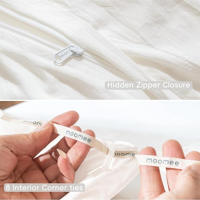 MooMee Bedding Duvet Cover Set 100% Washed Cotton Linen Like Textured Breathable Durable Soft Comfy (Solid Off White, Oversized King Plus 128"x120")
