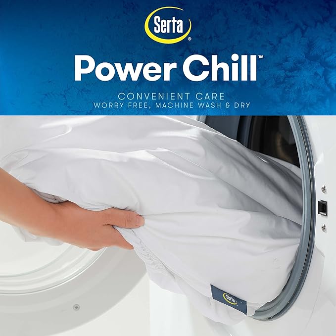 Serta Power Chill Twin Size Waterproof Mattress Cover, Soft and Breathable Cooling Mattress Protector, 15" Elastic Deep Pocket for Secure Fit, White