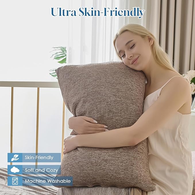 CHOSHOME Cooling Pillow Cases Zipper Pillow Covers Q-Max > 0.45 Zippered Pillowcases for Hot Sleepers, Soft, Breathable, Skin-Friendly, 2 Pack (King, 20"x36", Brown)