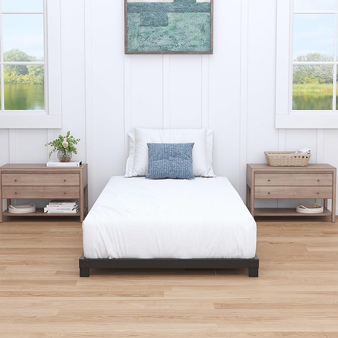 Nailsong 4 Inch Twin XL Bed Frames Low Profile, XL Twin Bed Frame No Box Spring Needed, Heavy Duty Metal, Easy Assembly, Black