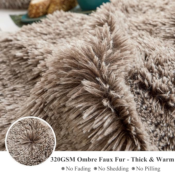 XeGe Cozy 20x54 Long Furry Body Pillow Cover, Plush Fuzzy Faux Fur Body Pillowcase with Zipper, Rectangular Fluffy Pillow Sham for Pregnant Women Side Sleeper, Shaggy Bedding Pillow Khaki Ombre