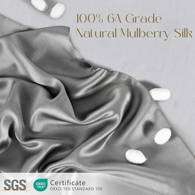 ZIMASILK 100% Pure Mulberry Silk Pillowcase for Hair and Skin Health,Soft and Smooth,Both Sides Premium Grade 6A Silk,600 Thread Count,with Hidden Zipper,1pc (King 20''x40'', Gray)