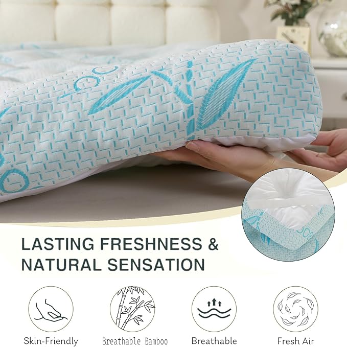SHOUREN Memory Foam Mattress Topper Full 4-5 Inch, 2100 GSM Pillow Top, Blue Bamboo-Viscose Cover, Plush Gel Memory Foam & 3D Fiber Fill, Elastic Straps, Machine Washable, 75x54