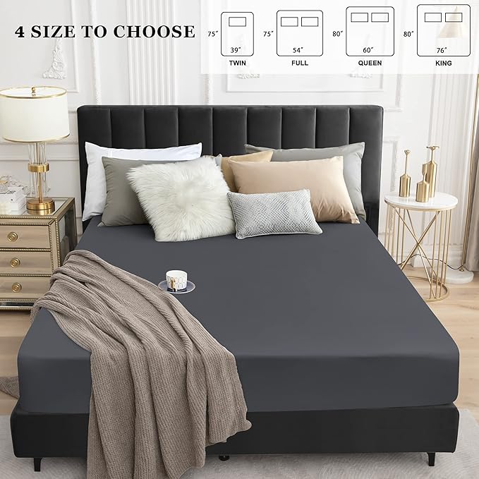 Sufdari Twin Size Mattress Protector,Waterproof Mattress Protector,Fitted Sheet Style Mattress Cover with 18" Deep Pocket,Washable and Comfortable-Deep Gray,Twin