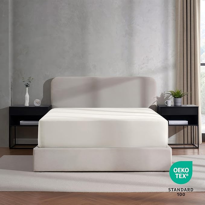 Nestl Off White Extra Deep Pocket King Fitted Sheet Only, Hotel Luxury King Size Fitted Sheets Easily Fits 18 to 24 Inch Mattress, Super Soft, Wrinkle-Free, and Breathable Sheets with Corner Straps