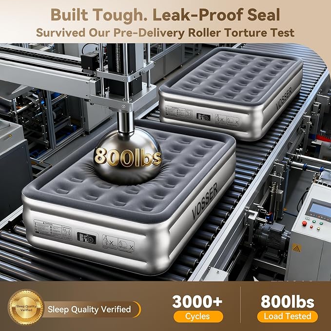 VOSSER Air Mattress Full with Built in Pump,18’’Blow Up Mattress,Self Inflatable Mattress in 3 Mins,Portable Air Bed for Camping,Floor&Travel,Full Size Air Mattress for Adults 660LB Max,Silver