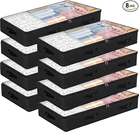 BiCINE 90L Under Bed Storage Containers, 8 Pack Foldable Closet Organizers and Storage Bins with Lid Clothes Underbed Storage Bags for Wrapping Paper, Blanket, Comforter, Towels, Sweaters, Pillows