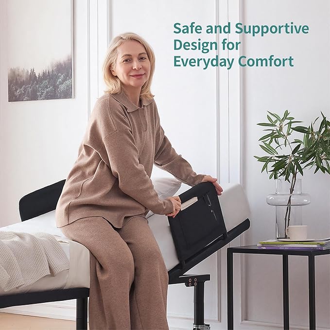 Twin XL Adjustable Bed Frame with Side Rails for Elderly Adults - Adjustable Bed with Mattress - 6" Convoluted Mattress, Wireless Remote, UnderBed Light, Brake Wheel Legs Zero Gravity Bed