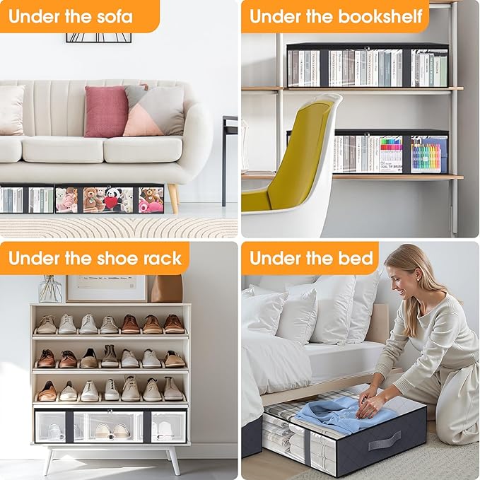 StorageRight Under Bed Storage Bags 8 Pack, 40L Large Clothes & Comforter Storage Containers with Clear Window, Breathable Fabric Organizer for Blankets, Bedding, Seasonal Clothing, Grey
