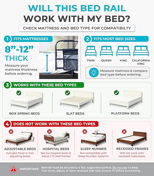Stander Wonder Pivot Bed Rail, Adjustable Safety Assist Railing with Swing Down Guardrail for Elderly Adults, Fits Mattresses 8 to 12 Inches Thick, ASTM Safety Approved Bedrail, Black