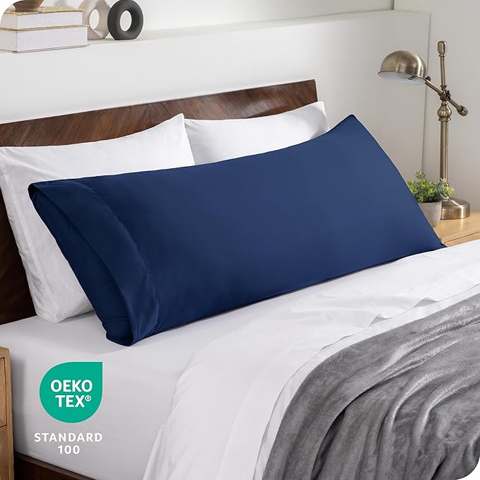 Bare Home Microfiber Body Pillow Cover - Ultra Soft & Cooling - Double Brushed - Envelope Closure - Easy Care (20''x54'' Body Pillow Cover, Dark Blue)