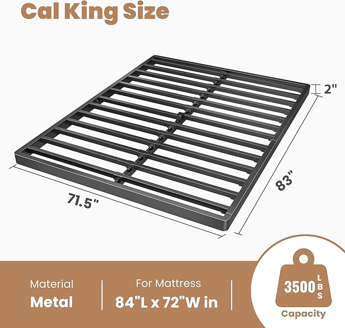 ROIL 2 Inch California King Metal Box Spring Low Profile, Bunkie Board Bed Slat Replacement with Round Corners, 3000 lbs Capacity Heavy Duty Steel Slats, Easy Assembly, Noise Free