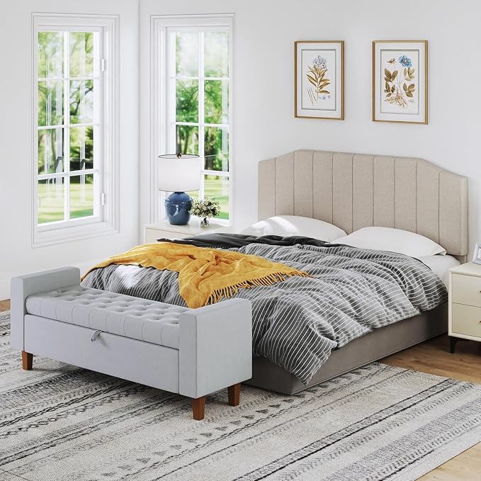 Furpopup King Size Headboard Only, Linen Upholstered Headboard King/California King Size Wall Mount and Bed Frame Mount, Featuring High-Density Sponge Padding Easy Assembly Comfort Style-Beige