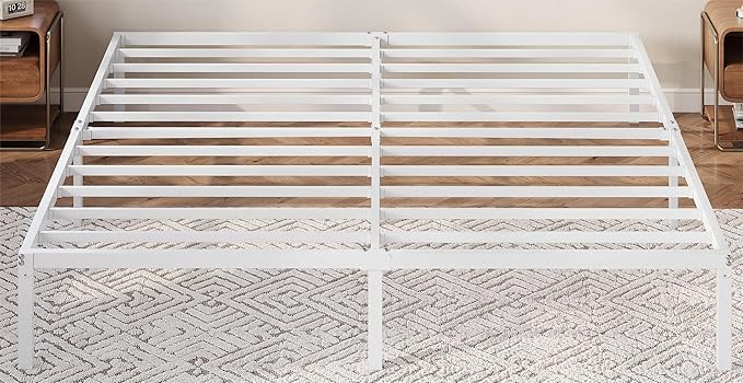 Allewie King Size Bed Frame, 12 Inch Metal Platform Beds with Storage Space, No Box Spring Required and Easy Assembly, White