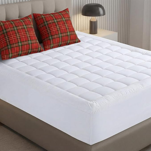 Utopia Bedding Queen Mattress Pad, Quilted Fitted Premium Mattress Protector, Deep Pocket Cover Stretches up to 16 Inches, Fluffy Pillow Topper (60x80 Inches, White)