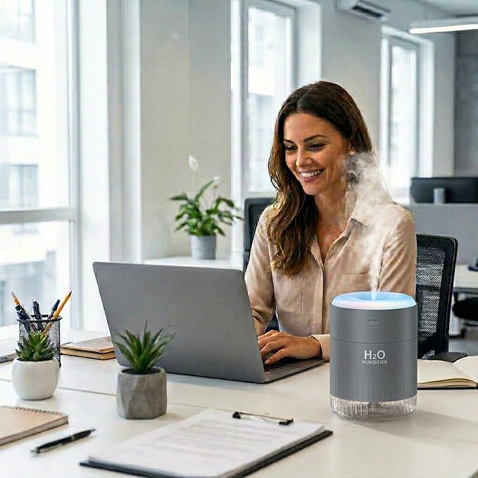 SZO Portable Mini Humidifier, 500ML USB Personal Cool Mist Humidifiers for Bedroom Office Travel Desk, Whisper Quiet 20dB with 2 Mist Modes & Auto Shut-Off, Small Desktop Humidifier(Grey)