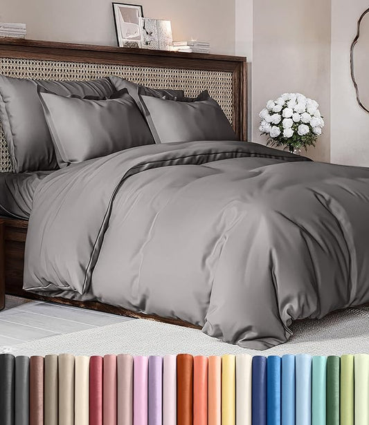Duvet Cover Full Size Set - Extra Soft Full Duvet Cover 80" x 90" with 2 Pillow Shams - Hotel Luxury, Easy Care & Fade Free w/ Zipper Closures & Ties - All Season, Comfy, Cozy & Breathable (Dark Grey)