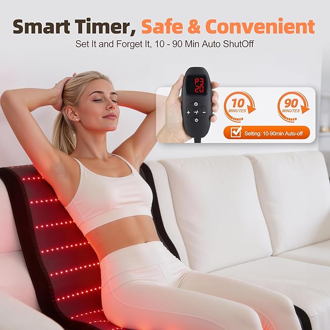 Red Light Therapy Mat for Full Body, 520 High-Density LEDs Infrared Light Pad with 5 Intensity Levels, 9 Auto-Shutoff Timer Setting, Handheld Controller, Gifts for Athletes, Office Workers, Women, Men