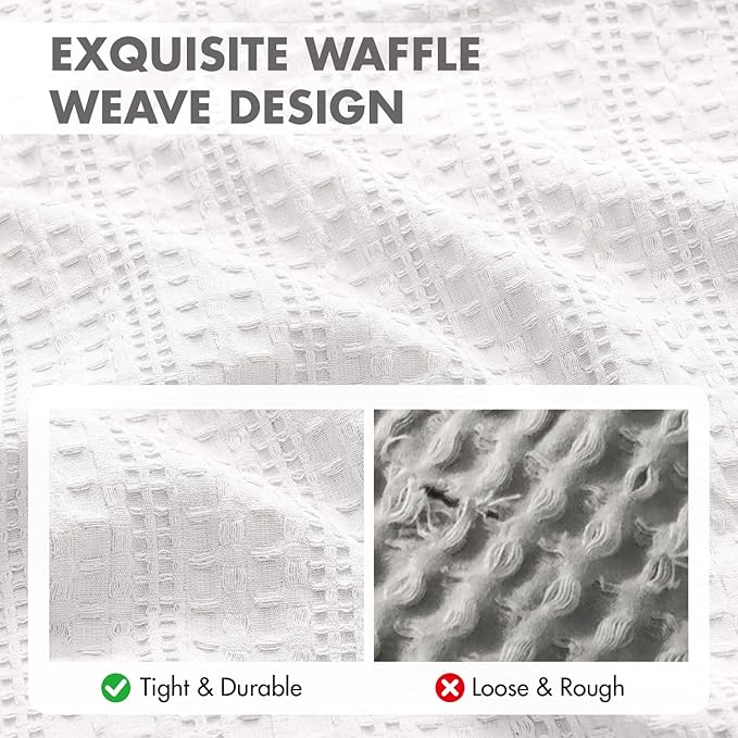 Set of 2 Decorative 100% Cotton Waffle Euro Sham Pillow Covers 24x24, Neutral Throw Pillows Weave European Cushion Cases for Couch Sofa Bed Modern Farmhouse Home Decor, White