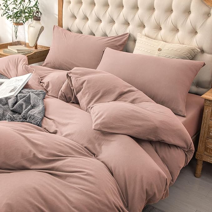 PURE ERA Jersey Knit Duvet Cover Set 100% T-Shirt Cotton Super Soft Comfy 2pc Bedding Set with Zipper Closure (New Petal Pink, Twin)