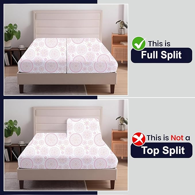 SGI Split King Sheet Set for Adjustable Bed Egyptian Premium Cotton 600 Thread Count Sheets for Sleep Number Bed 15" Deep Pocket 5 Pc Set with 2 Twin XL Fitted Sheets Soft Breathable - Boho Mandala